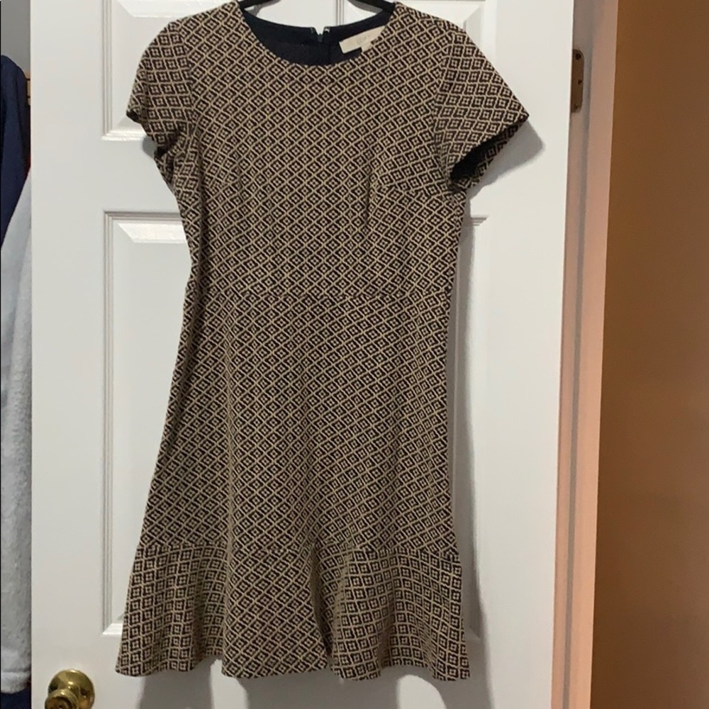Navy & Tan polyester bottom flare dress